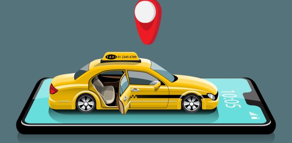 Online application for call taxi service by smart phone and set Online application for call taxi service by smart phone and set location for destination and location for taxi driver. Business and online taxi service concept vector illustration in flat style.